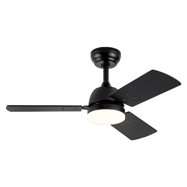Lamober Rollo 36 in. Indoor Black Small Ceiling Fans with Light, Integrated LED 3-Reversible Blades and Remote Control Included