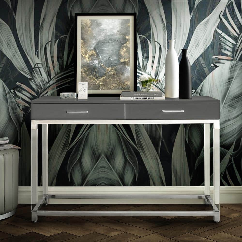 Inspired Home Caspian 48 in. Dark Gray/Chrome Standard Rectangle Wood ...