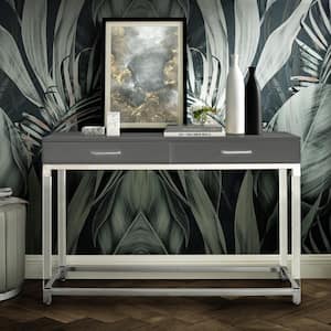 Caspian 48 in. Dark Gray/Chrome Standard Rectangle Wood Console Table with Drawers