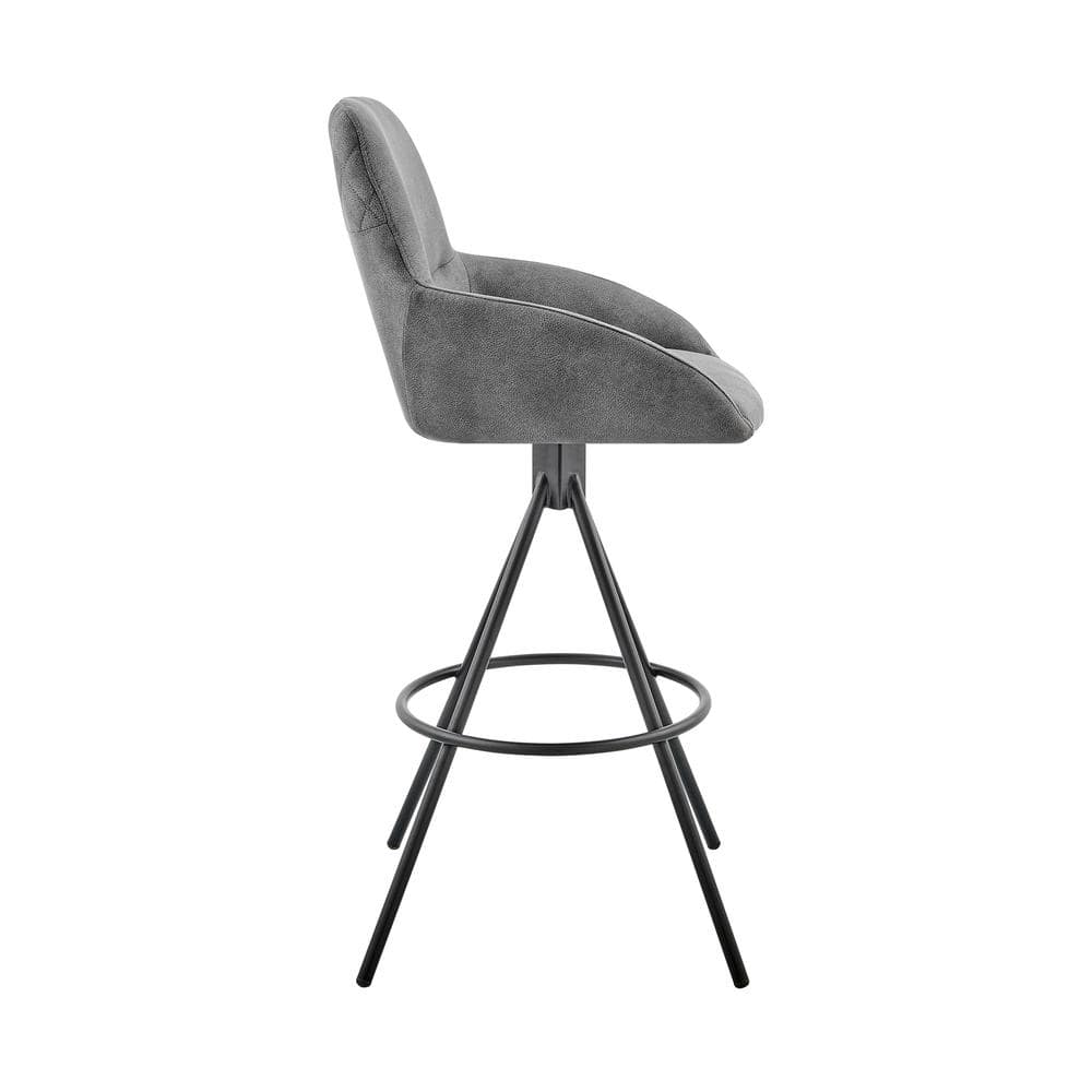 Modern Charcoal Fabric and Black Metal 30" Swivel Bar Stool