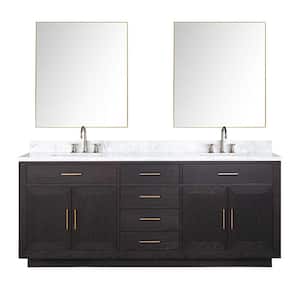 Condor 80 in W x 22 in D Black Oak Double Bath Vanity, Carrara Marble Top, Faucet Set, and 36 in Mirrors