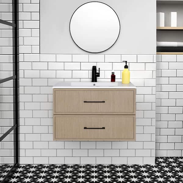 Cassidy 30 in. W x 18 in. D x 20 in. H Single Sink Wall Mounted Bath Vanity in Flavie with Cultured Marble Top in White
