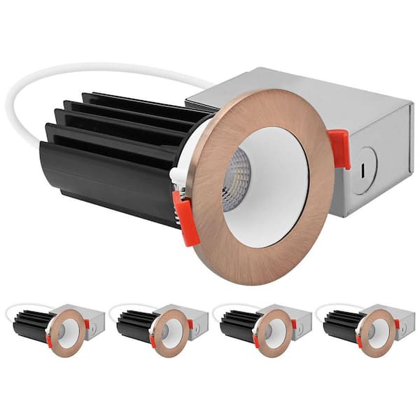 2 In. Integrated LED Recessed Canless Light with Copper Interchangeable Trim, 5CCT, 1000LM, 15W, CRI80, Dimmable 4 Pack