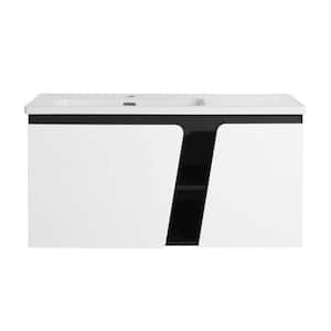 40 in. W x 20 in.D x 20 in. H Single Sink Wall Mounted Bath Vanity in Black+White with White Ceramic Top