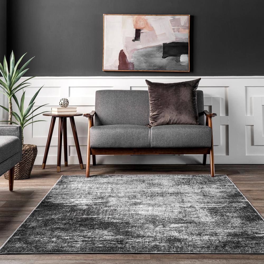 Corinna Charcoal Abstract Machine Washable Area Rug