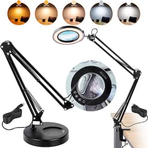 Magnifying Glass with Light and Stand, 5X Magnifying Lamp, 4.3 in. Glass Lens, Base and Clamp 2-in-1 Desk Magnifier