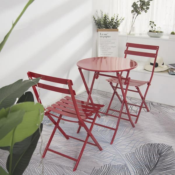 3-Piece Metal Round Outdoor Bistro Set in Scarlet Red​