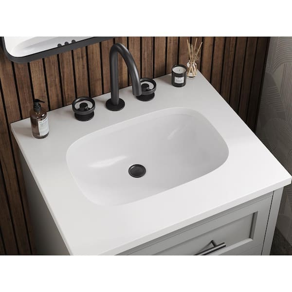 KOHLER Quo 25in. Single Sink Freestanding Mohair Grey Bath Vanity with White Quartz Top Assembled
