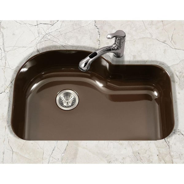 Houzer Porcela 31 in. Espresso Porcelain Enamel Steel Undermount Single Bowl Kitchen Sink - PCH-3700 ES