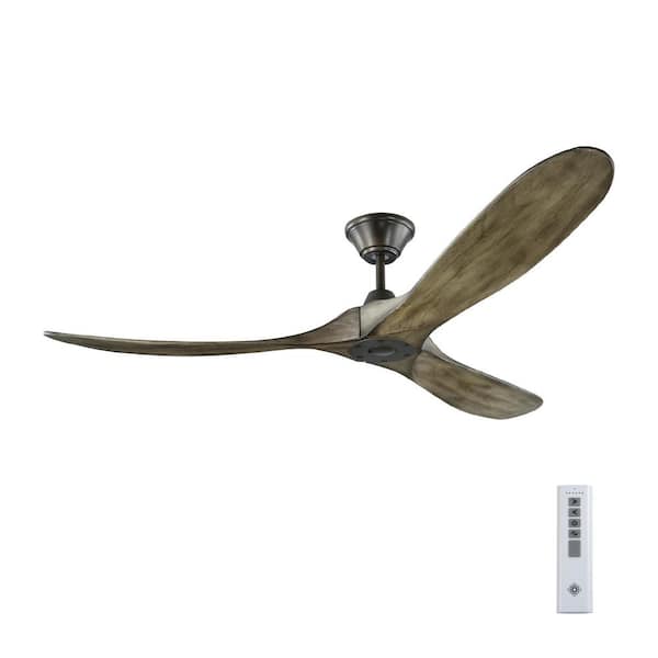 Generation Lighting Maverick 60 in. Modern Indoor/Outdoor Aged Pewter Ceiling Fan with Light Grey Weathered Oak Blades and Remote Control