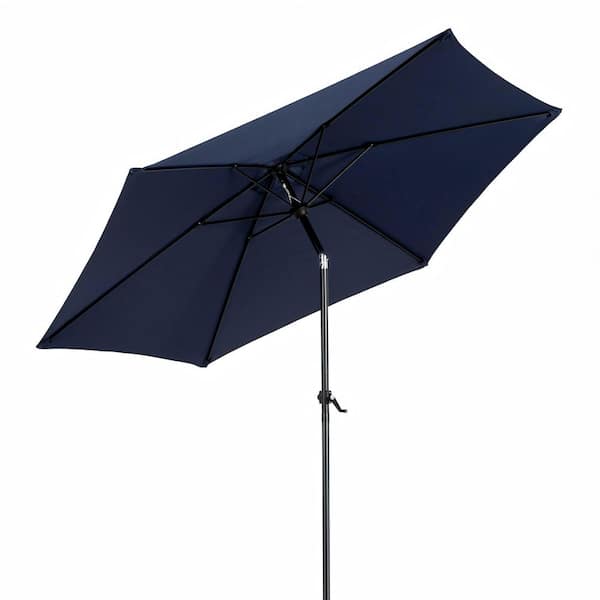 Unbranded 9 ft. Market Outdoor Patio Umbrella Picnic Table Umbrella with Push Button Tilt and Crank in Navy Blue