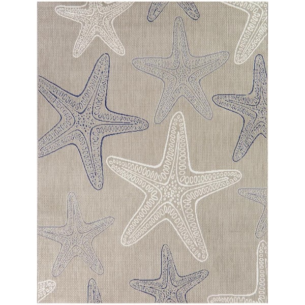 Taupe 9 ft. x 12 ft. Starfish Indoor/Outdoor Area Rug