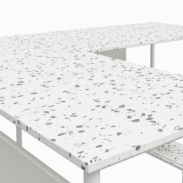 Ameriwood Home Hanley 56 in. L-Shaped Faux Terrazzo Computer Desk with 2-Shelves