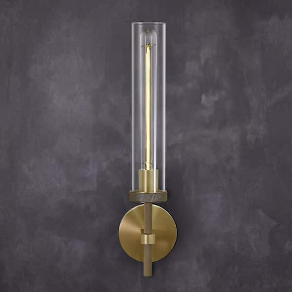 4.72 in. 1-Light Brass Glass Dimmable LED Wall Sconce, Knurled Texture Linear Wall Light for Living Room, Bedroom, Foyer