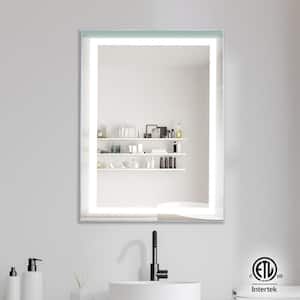 24 in. W x 32 in. H Frameless Rectangular Anti-Fog LED Light Wall Bathroom Vanity Mirror in Brushed Nickel