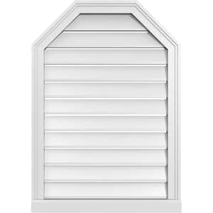 24 in. x 34 in. Octagonal Top Surface Mount PVC Gable Vent: Functional with Brickmould Sill Frame
