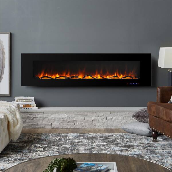 Clihome Flame 72 in. WallMounted Thermostat Electric Fireplace with