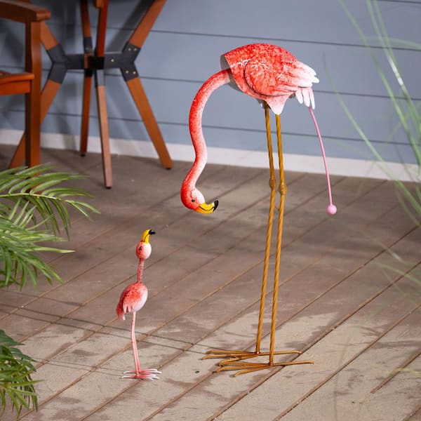 Evergreen 31 in. Metal Flamingo Mom Balancer with Wobble Baby