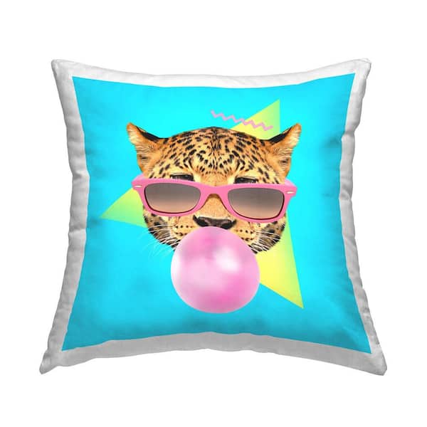 Stupell Industries Groovy Glasses Leopard Blue Print Polyester 18 in. x 18 in. Throw Pillow