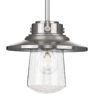Tremont Collection 1-Light Stainless Steel Clear Seeded Glass Farmhouse Mini-Pendant Hanging Light