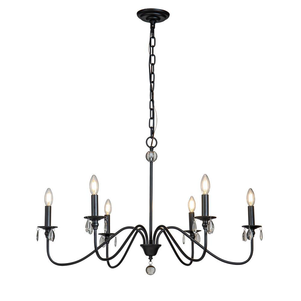 ALOA DECOR 6Light Black Farmhouse Candlestick Chandelier 35 in