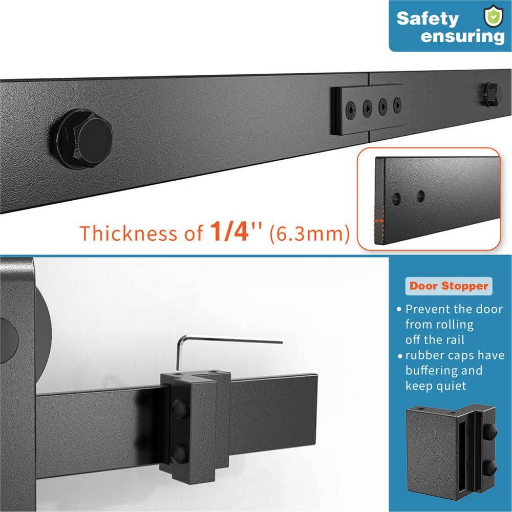 96-inch Matte Black Steel Sliding Barn Door Hardware Kit