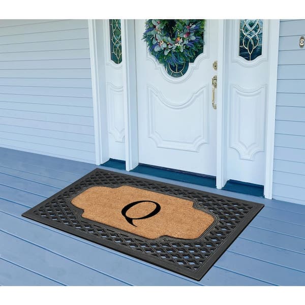 A1HC Mesh Border Black 23 in. x 38 in. Rubber and Coir Heavy-Weight Outdoor Durable Monogrammed Q Door Mat