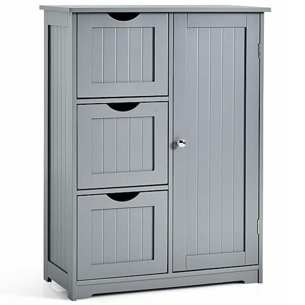 FORCLOVER 24 in. W x 12 in. D x 32 in. H Black Wood Storage Freestanding Bathroom Linen Cabinet with Drawers in Gray