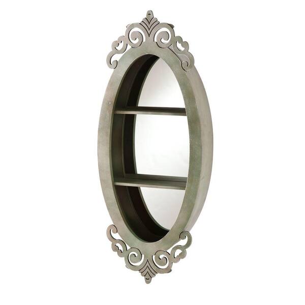 Southern Enterprises 36 in. x 15 in. Gray Oval Shadowbox Framed Mirror