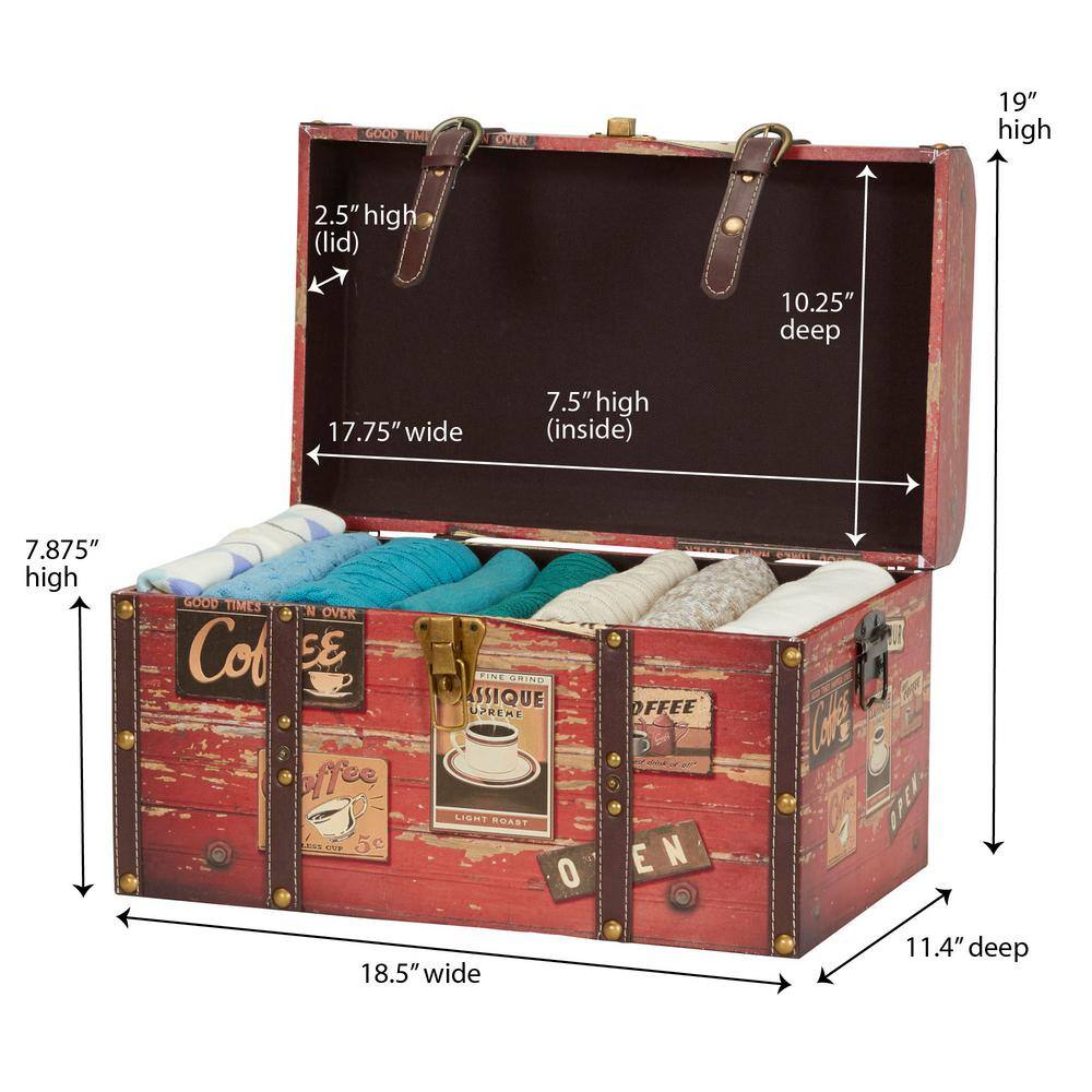 Medium Coffee Shop Decorative Storage Trunk with Leather Straps