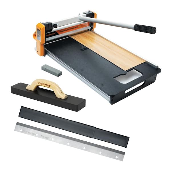 13 in. Multi-Angle Laminate & Vinyl Floor Cutter w/ Angle Reference Marking, 2 HSS Blades, Honing Stone & Tapping Block