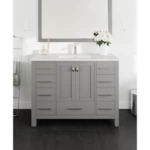London 42 in. W x 18 in. D x 34 in. H Bathroom Vanity in Gray with White Carrara Marble Top with White Sink