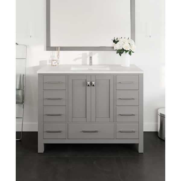 Eviva London 42 in. Single Sink Gray Bath Vanity with White Carrara Quartz Top (Assembled)
