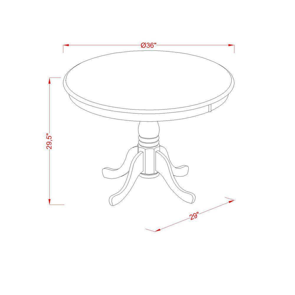 Natural Rubber Wood Round Dining Table Set with Beige Linen Chairs