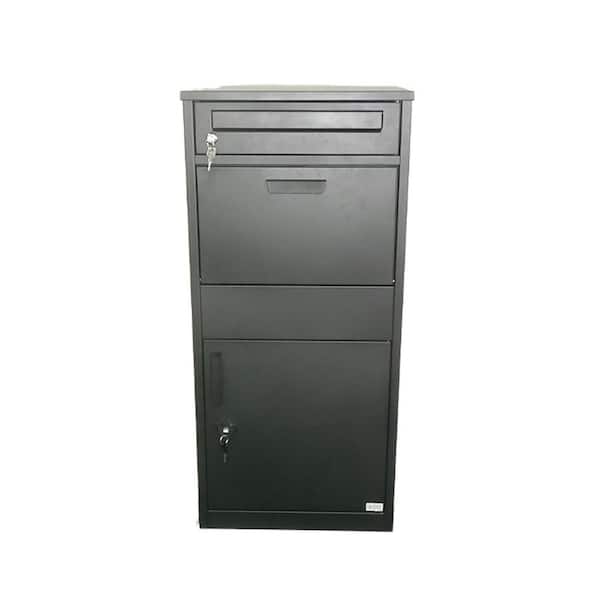 Everest Black Freestanding Floor Mounted Locking Parcel with Separate Incoming Mail Slot Assembly Required