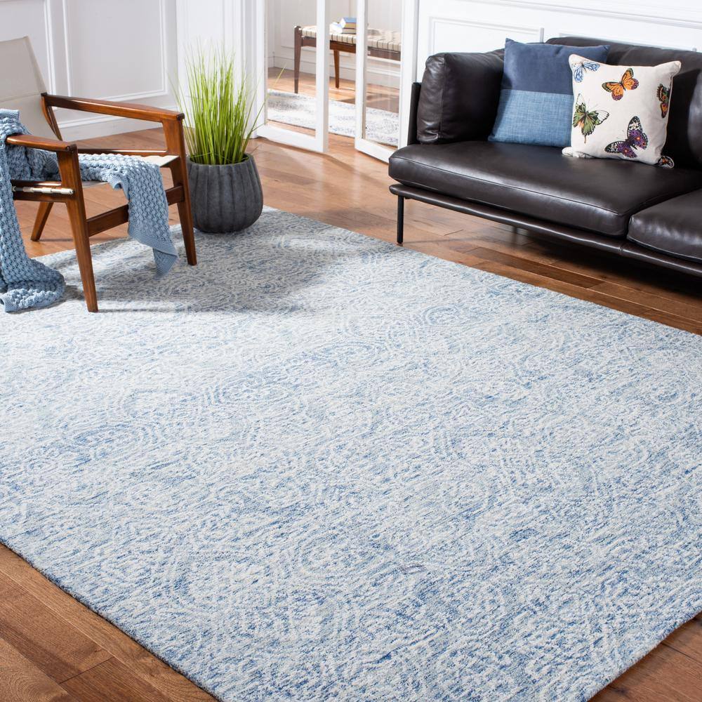 Blue and Ivory Hand-Tufted Wool 8' x 10' Area Rug