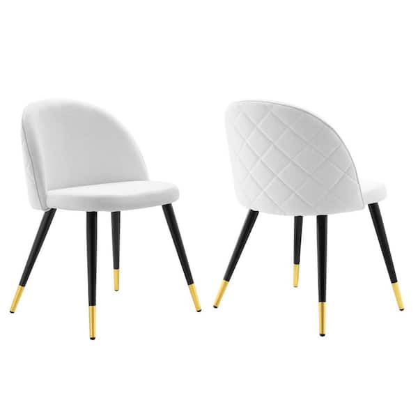 MODWAY Cordial White Fabric Upholstery Dense Foam Padding Dining Side Chair (Set of 2)