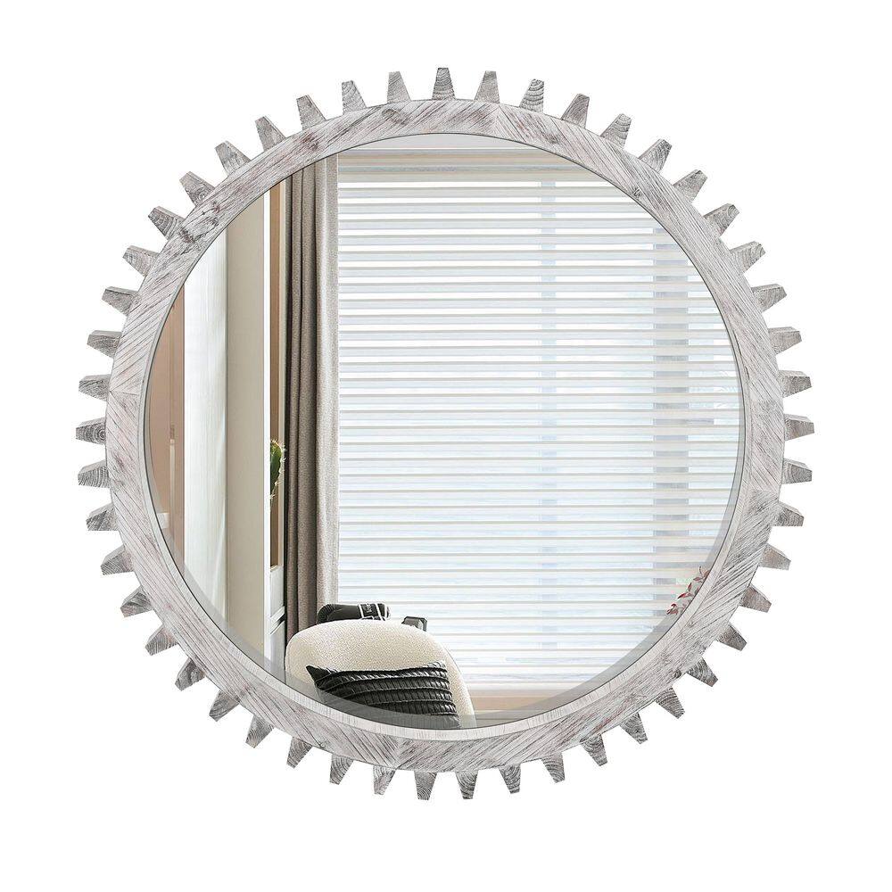 Gear Shape 34 in W x 34 in. H Round Wood Framed Wall Bathroom Vanity Mirror