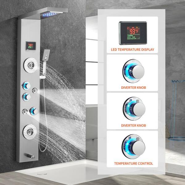 Shower Thermometer, LED Hydrodynamic System Aluminum Shower Temperature  Gauge for Home: : Industrial & Scientific