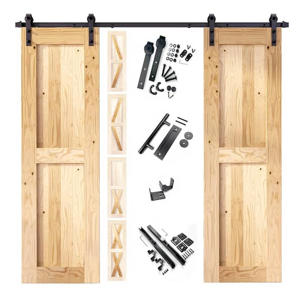 HOMACER 30 in. x 96 in. 5-in-1 Design Unfinished Frame Double Pine Wood Interior Sliding Barn Door with Hardware Kit, Non-Bypass