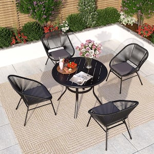 Rattan 5-Piece Metal Outdoor Dining Set with Round Metal Table and Wicker Chairs