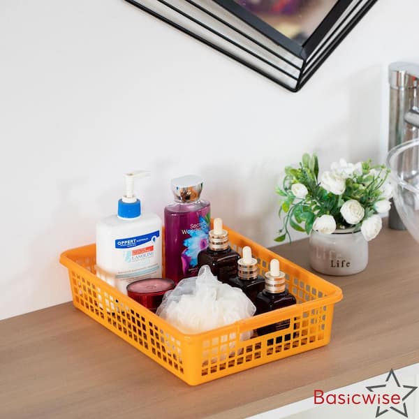 Multi-Colored 10 in. x 3 in. Plastic Decorative Basket Stackable Organizers Set of 6