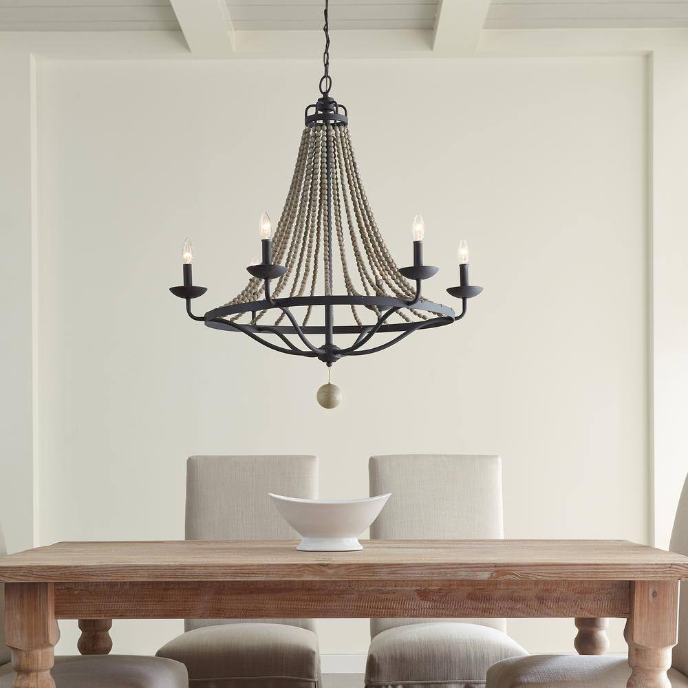 Nori 6-Light Dark Weathered Zinc and Driftwood Grey Chandelier