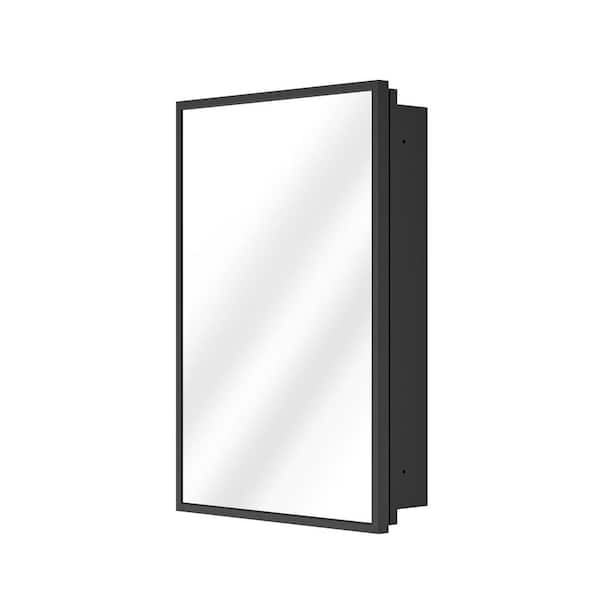 Modern 16 in. W x 24 in. H Black Rectangular Iron Recessed/Surface Mount Medicine Cabinet with Mirror
