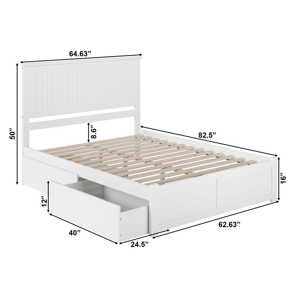 Nantucket White Queen Wood Platform Bed with Storage Drawers