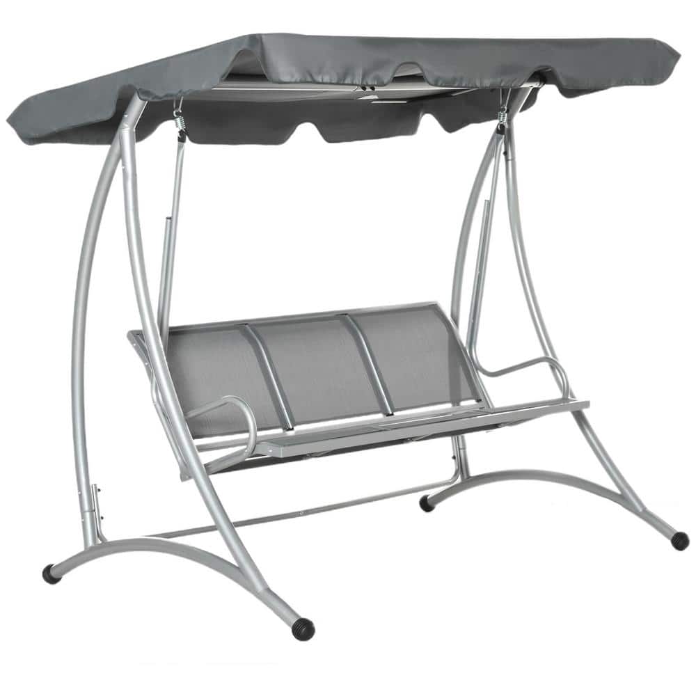 Outsunny 3 Person Grey Metal Patio Swing Seats, Porch Swing with 