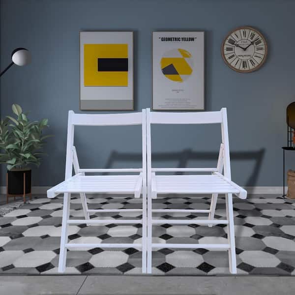 Furniture White Folding Teak Outdoor Dining Chair (Set of 2)​