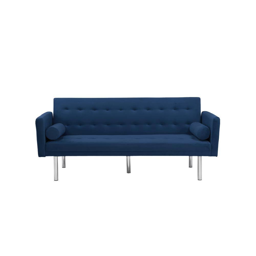 Navy Blue Velvet Futon Sofa Bed CRLW22336750 The Home Depot