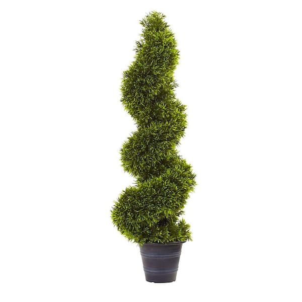 Nearly Natural 3 ft. Artificial Grass Spiral Topiary with Deco Planter
