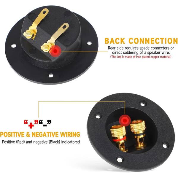 2pcs DIY Home Car Stereo 2-Way Speaker Box Terminal Binding Post Round Spring Cup Connectors Subwoofer Plugs (Black